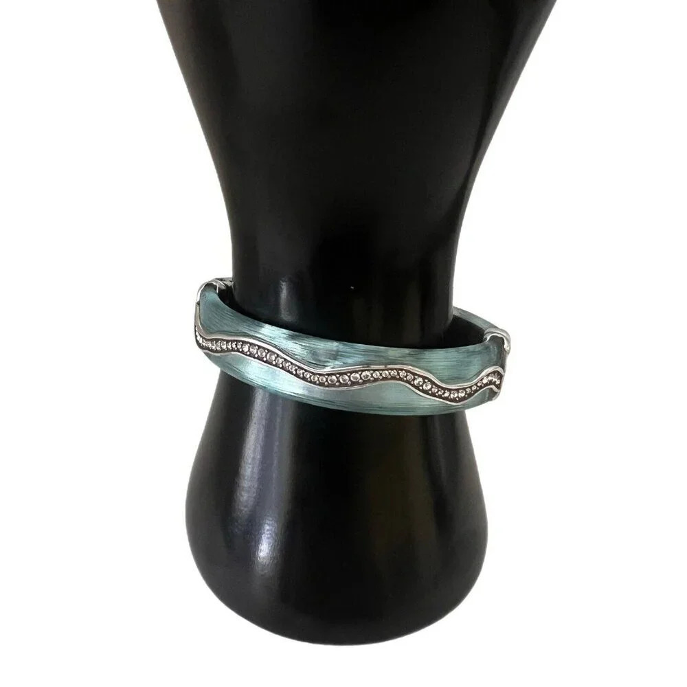 Brighton Trinity blue Hinged Bracelet With Clear Crystals. Lucite.